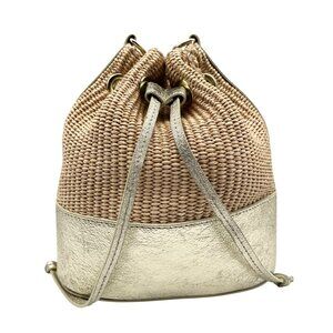 Borse In Pelle Tan Raffia Mini Bucket Bag
